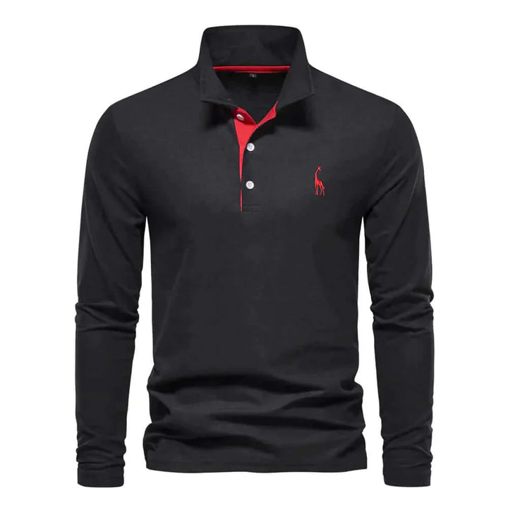 Men's Knit Long Sleeve Cotton Polo Shirt
