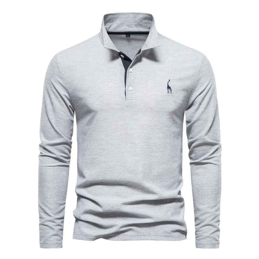  Men's Knit Long Sleeve Cotton Polo Shirt