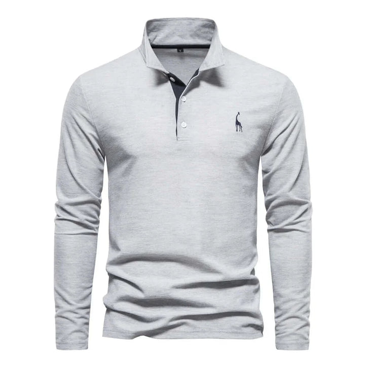  Men's Knit Long Sleeve Cotton Polo Shirt