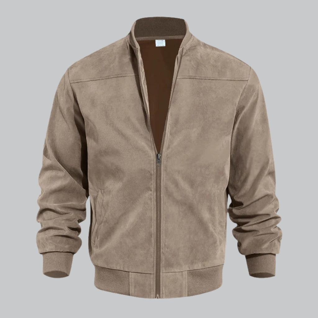 Brown suede jacket on a gray background