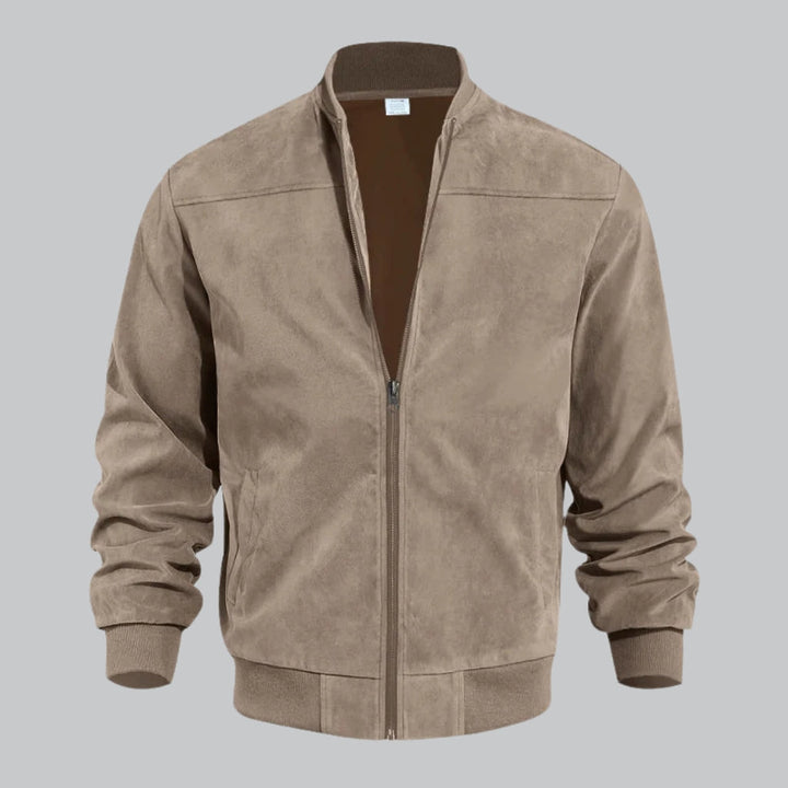 Brown suede jacket on a gray background
