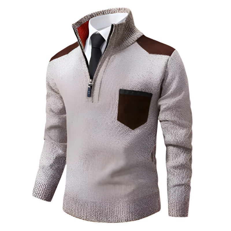 Gray sweater with brown accents on a white background