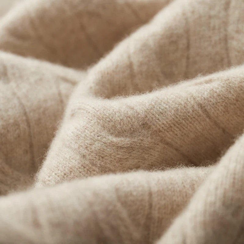 Close-up of beige yarn with a soft texture