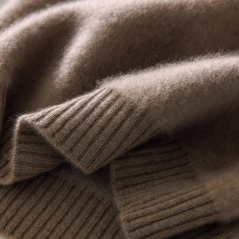 Close-up of a brown knitted fabric texture