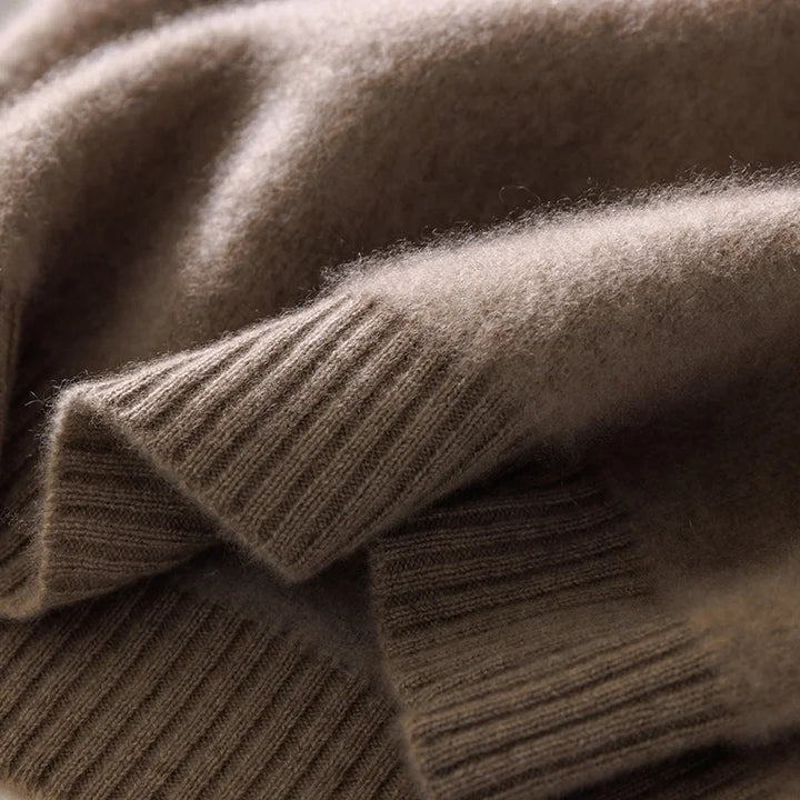 Close-up of a brown knitted fabric texture