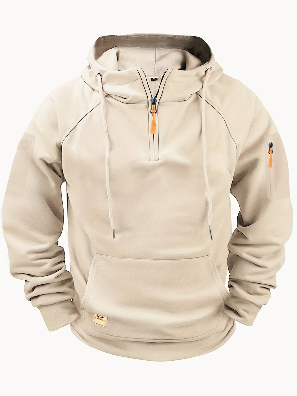 Beige hoodie with a zipper on a white background