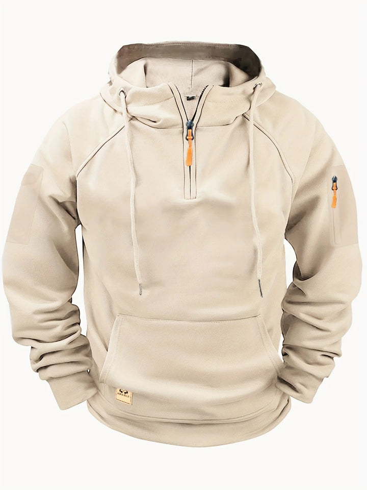 Beige hoodie with a zipper on a white background