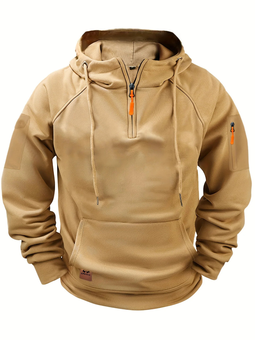 Beige hoodie with a zipper on a white background