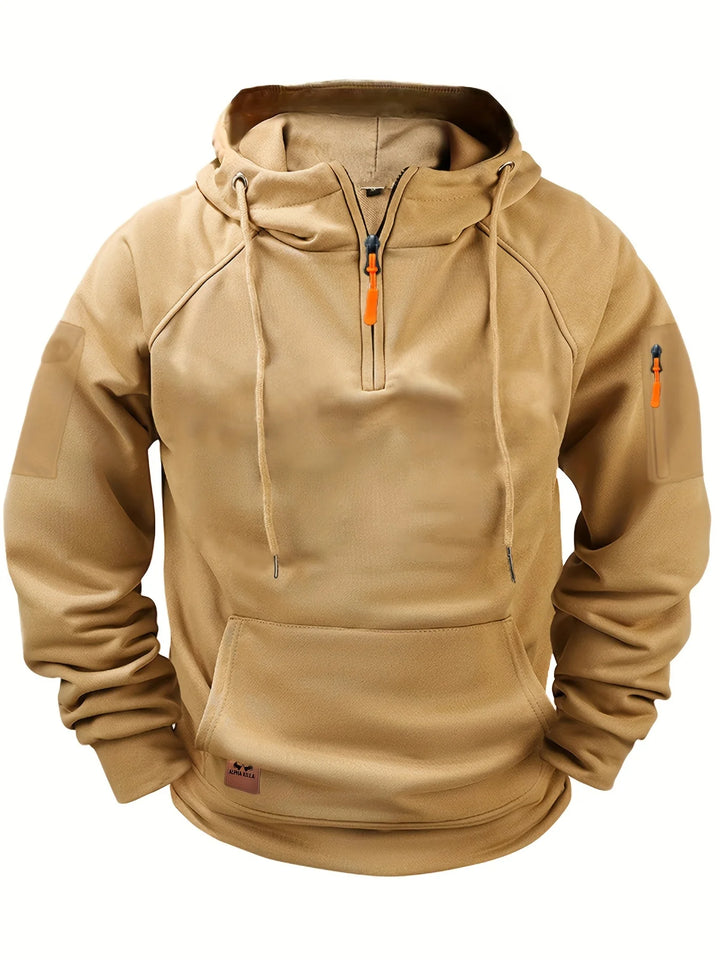 Beige hoodie with a zipper on a white background
