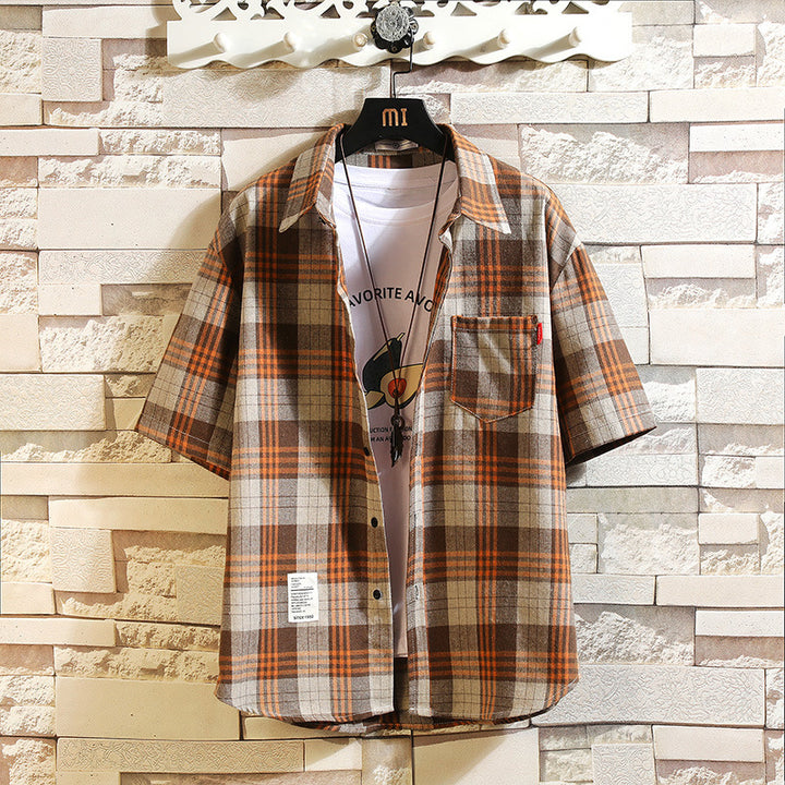 Mens Plaid Short-Sleeved Shirt