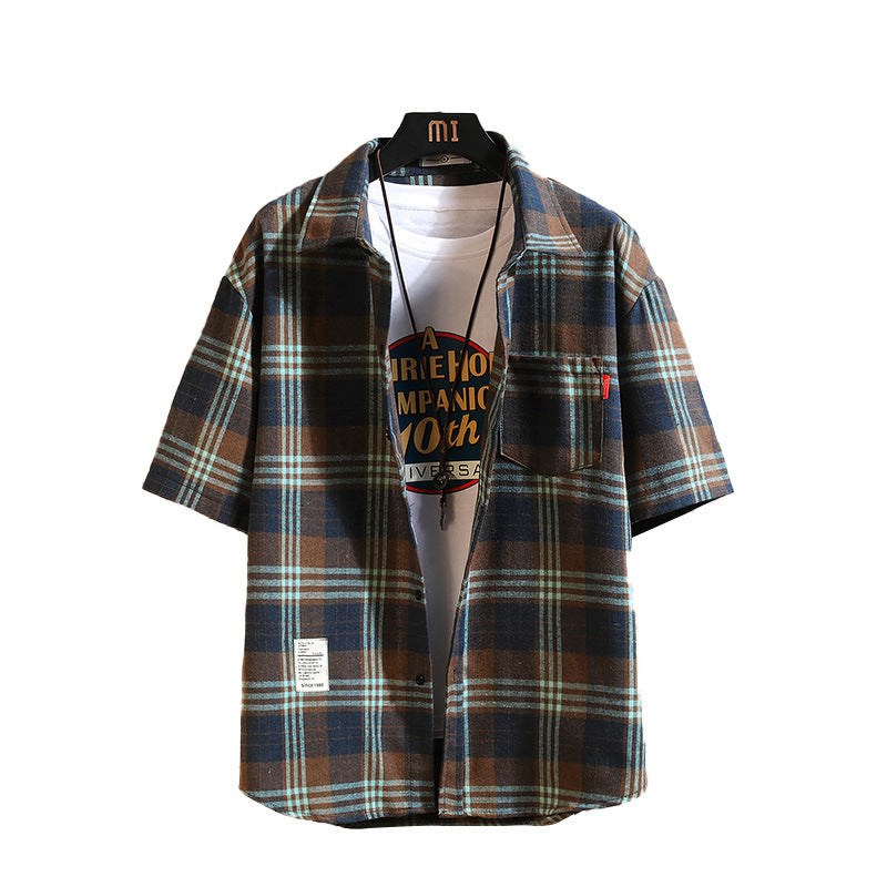 Mens Plaid Short-Sleeved Shirt