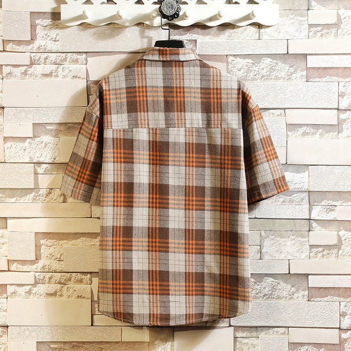 Mens Plaid Short-Sleeved Shirt