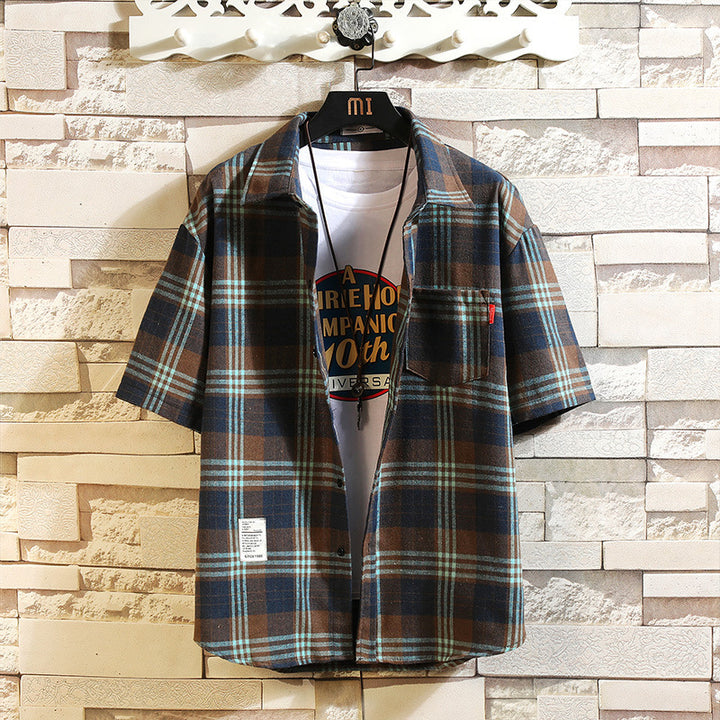 Mens Plaid Short-Sleeved Shirt