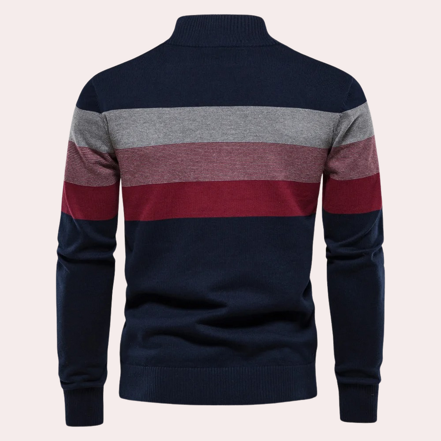 Men’s Quarter-Zip Striped Cotton Sweater