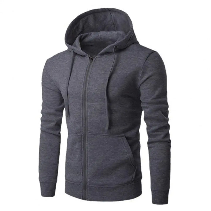 Gray hoodie with a zipper on a white background