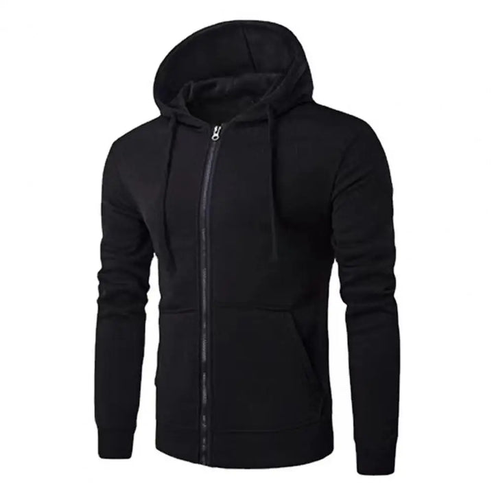 Black hoodie with a zipper on a white background