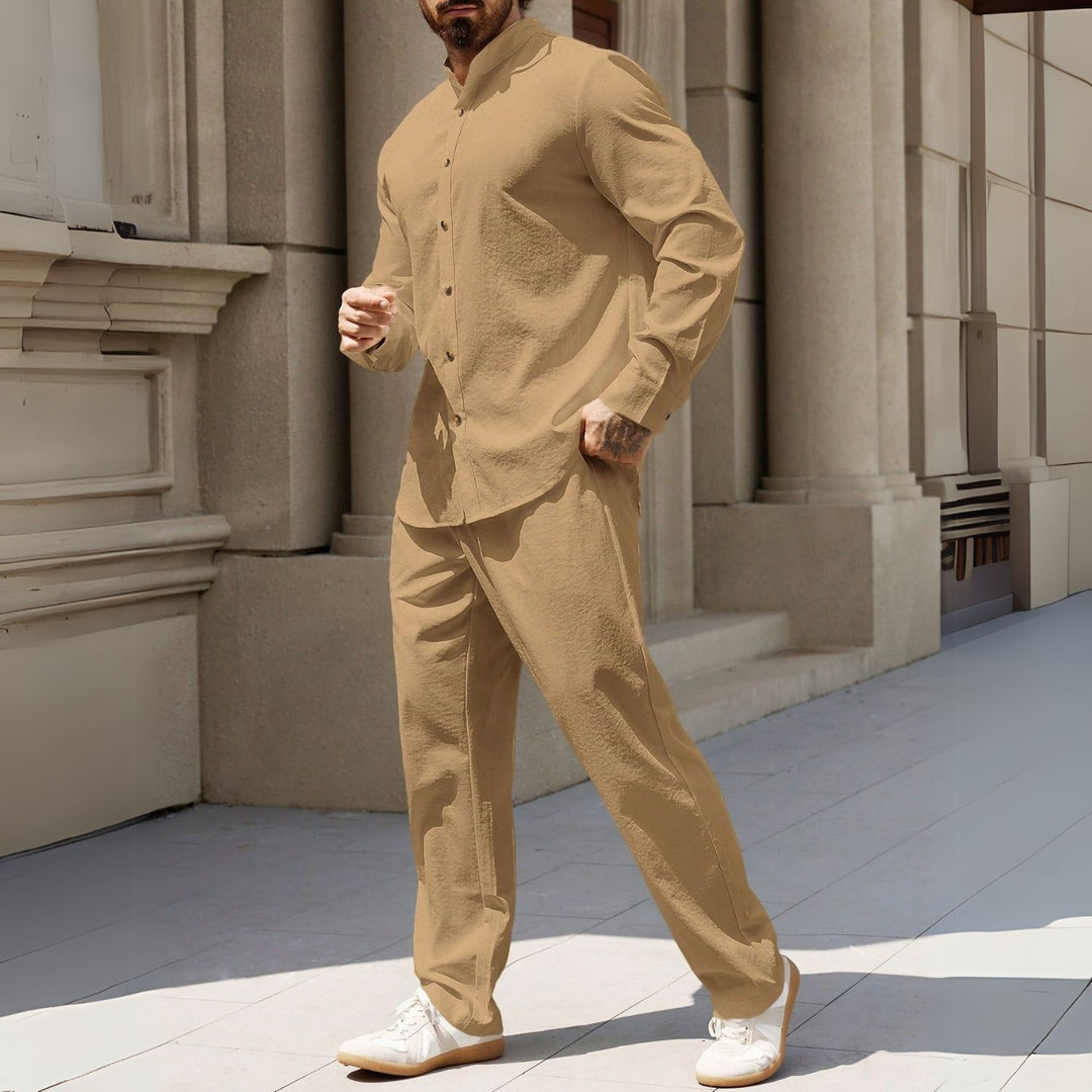 Men's Stand Collar Shirt & Pants Set