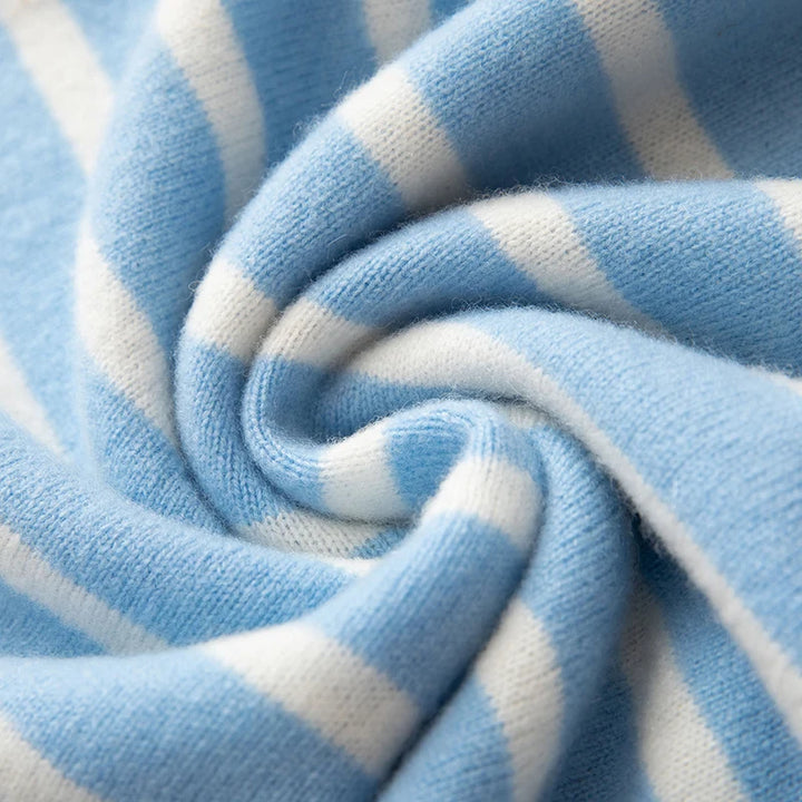 Close-up of blue and white striped fabric