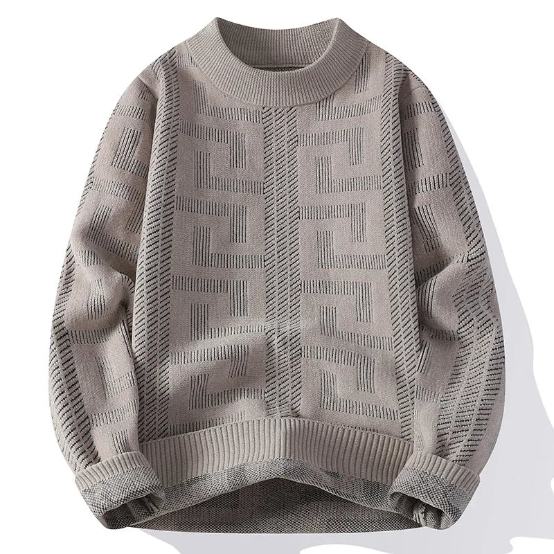 Gray sweater with geometric pattern on a white background