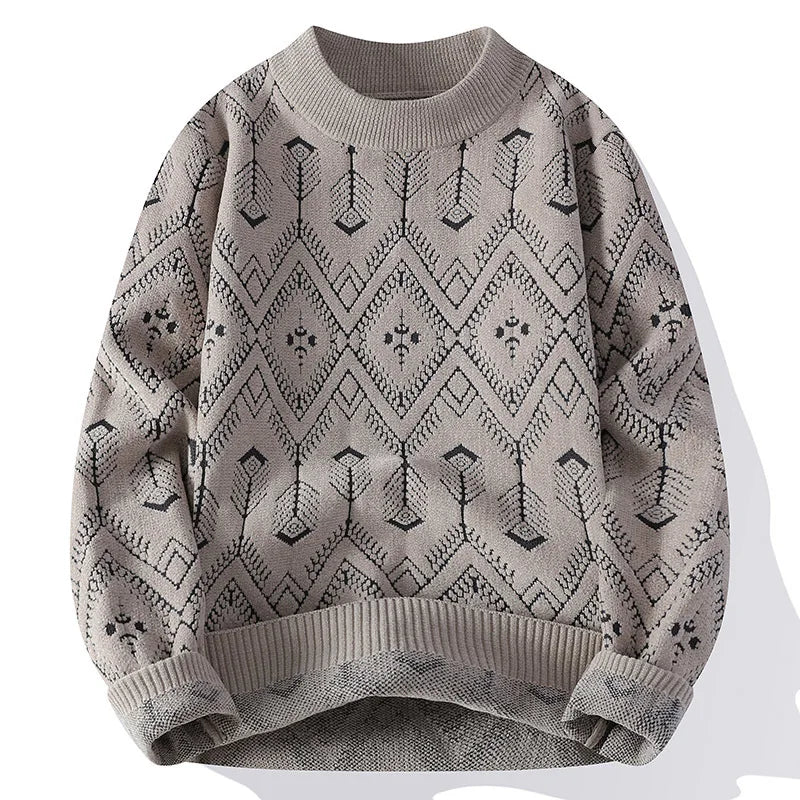 Gray sweater with geometric pattern on a white background