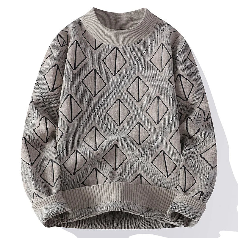 Gray sweater with geometric pattern on a white background