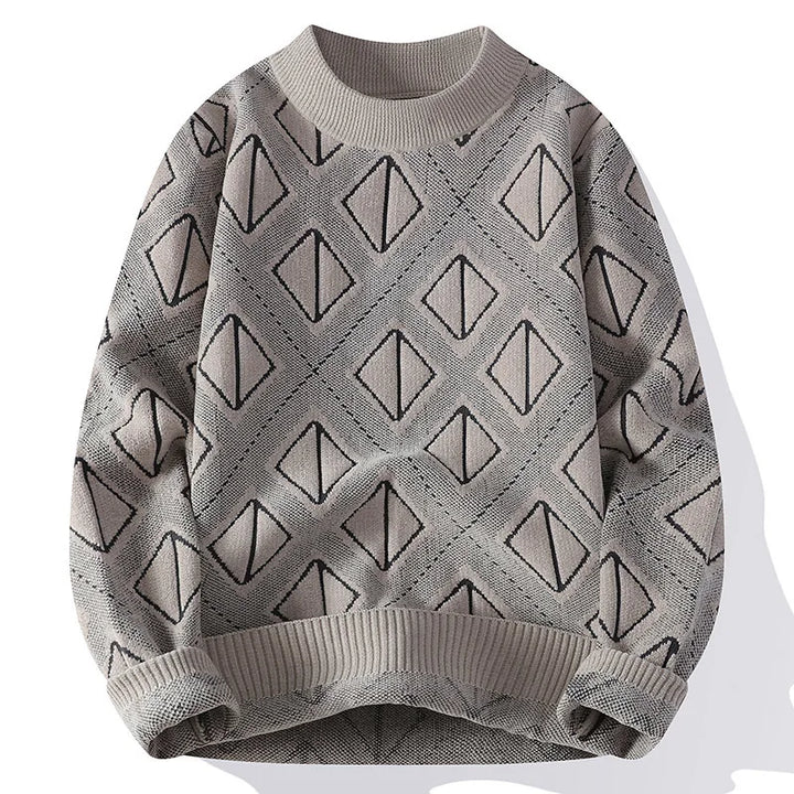 Gray sweater with geometric pattern on a white background