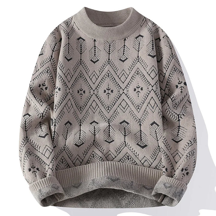 Gray sweater with geometric pattern on a white background