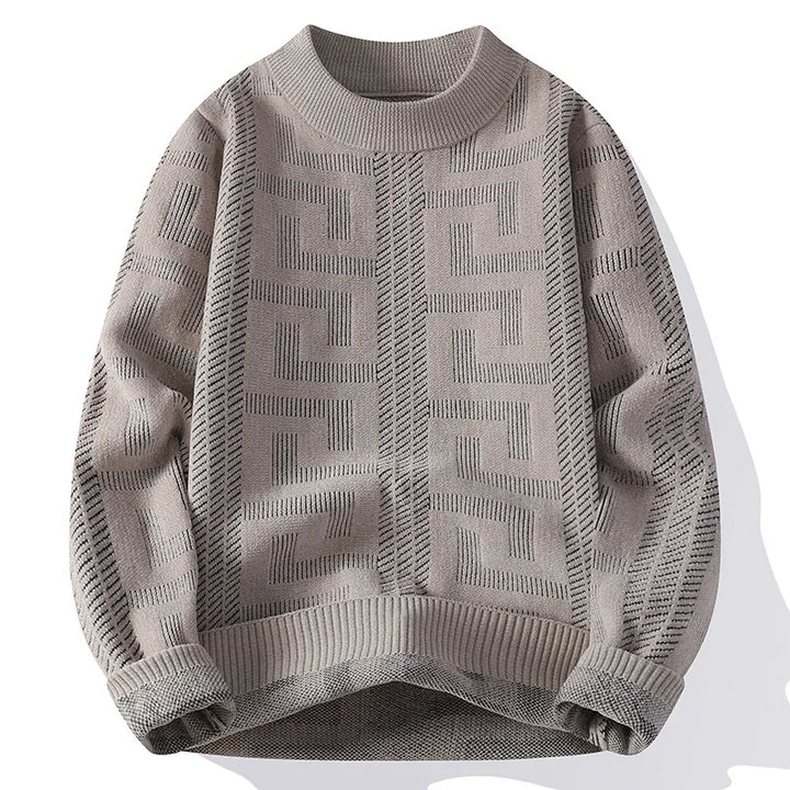 Gray sweater with geometric pattern on a white background