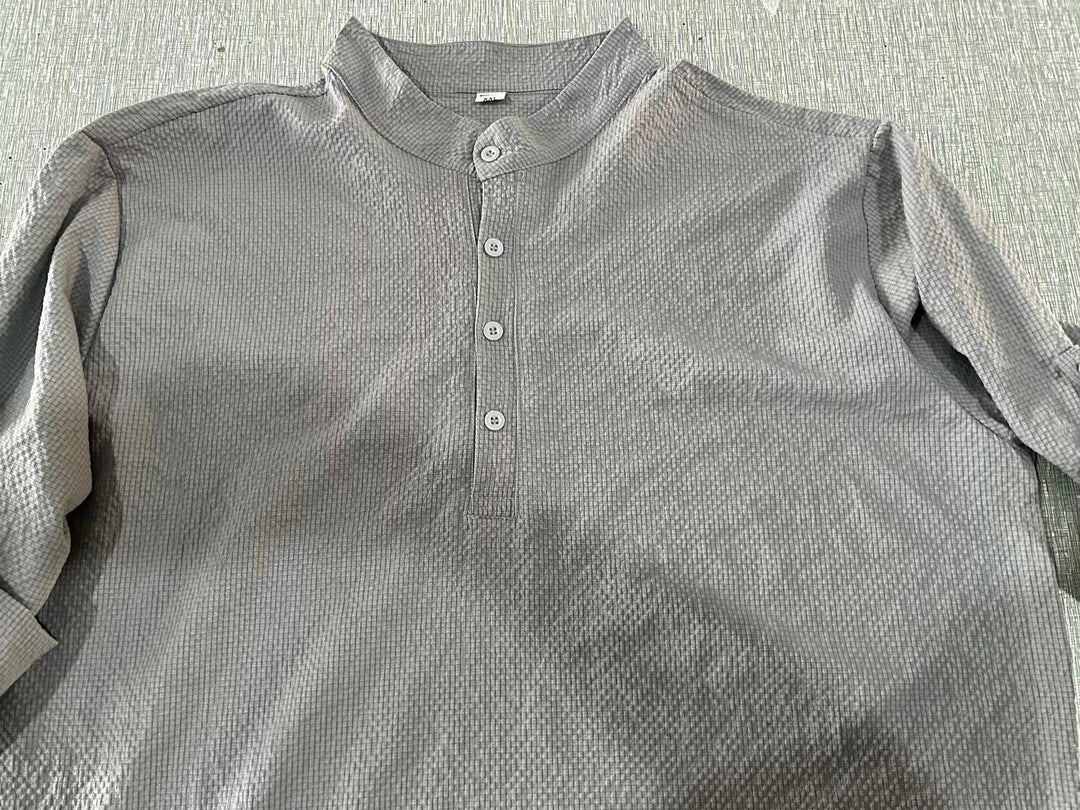 Mens Waffle Knit Band Collar Shirt