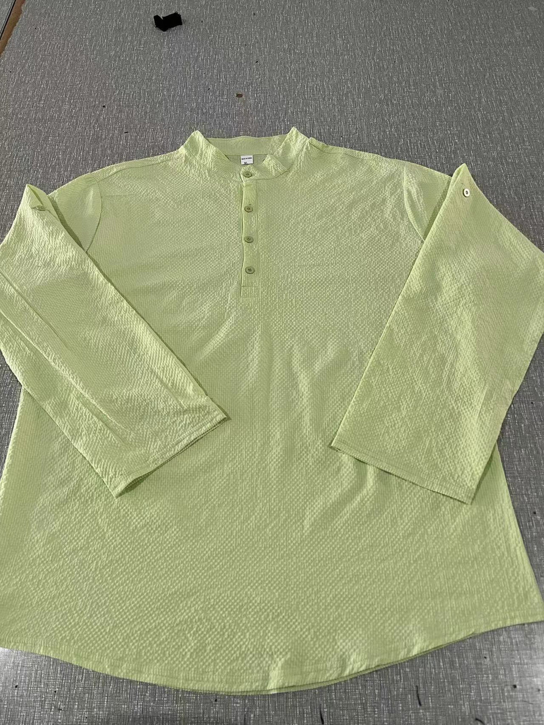 Mens Waffle Knit Band Collar Shirt