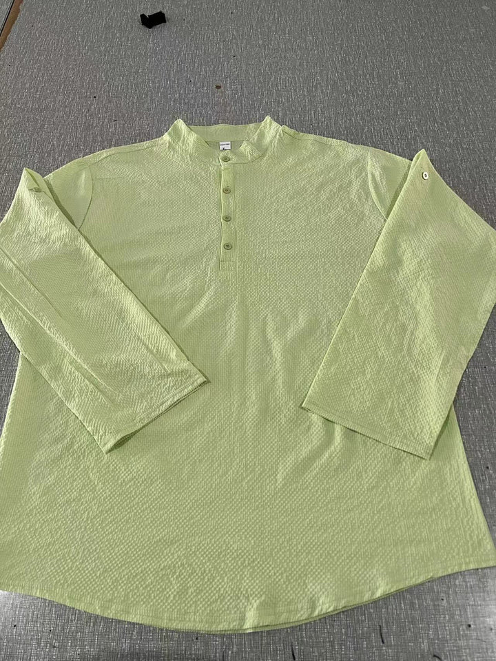 Mens Waffle Knit Band Collar Shirt