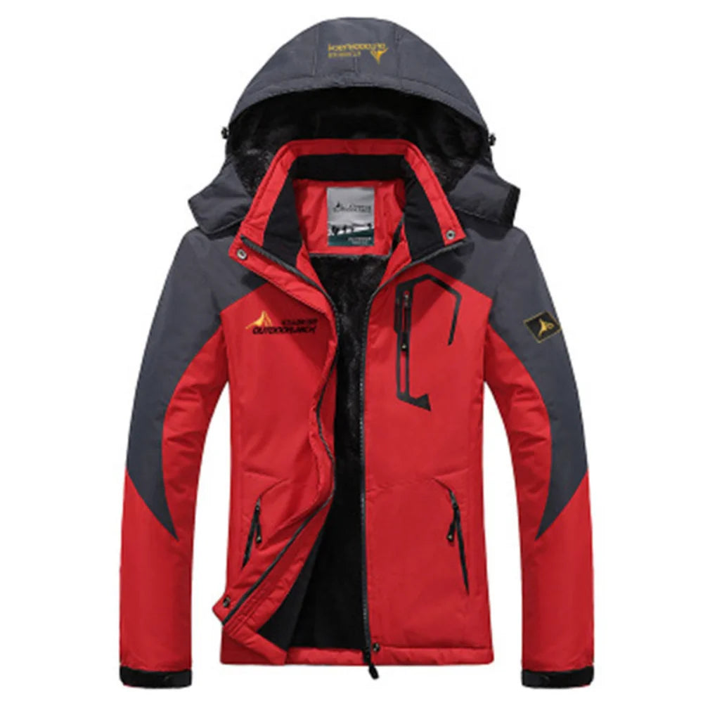 Red and gray jacket with brand logo on a white background