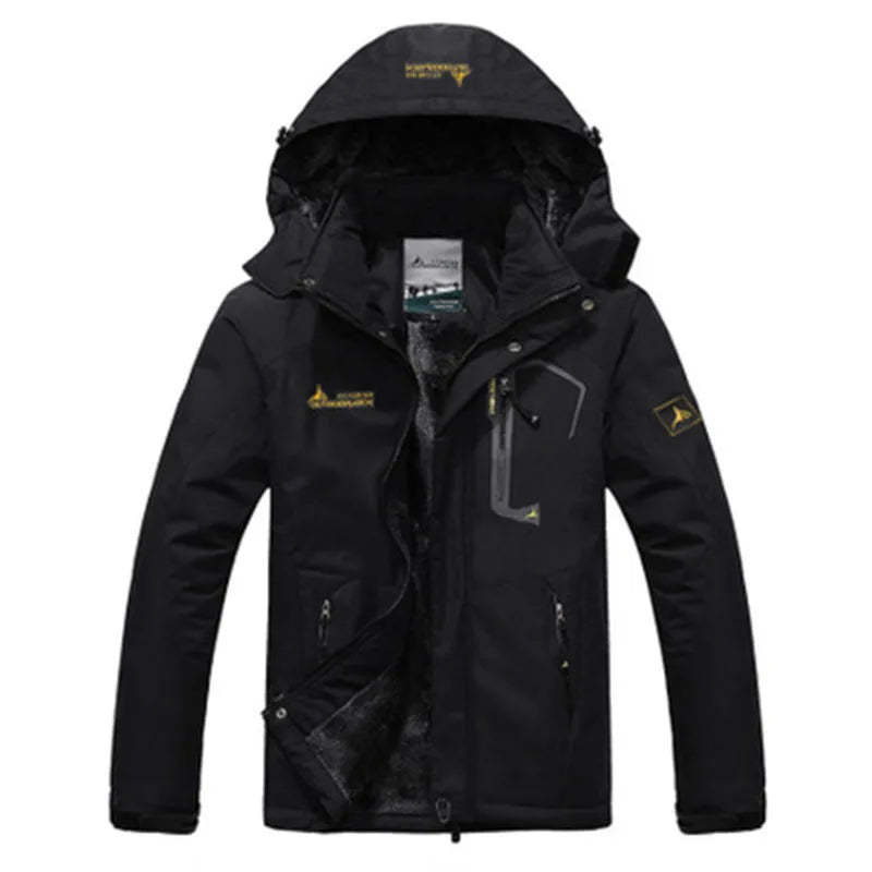 Black jacket with yellow accents on a white background