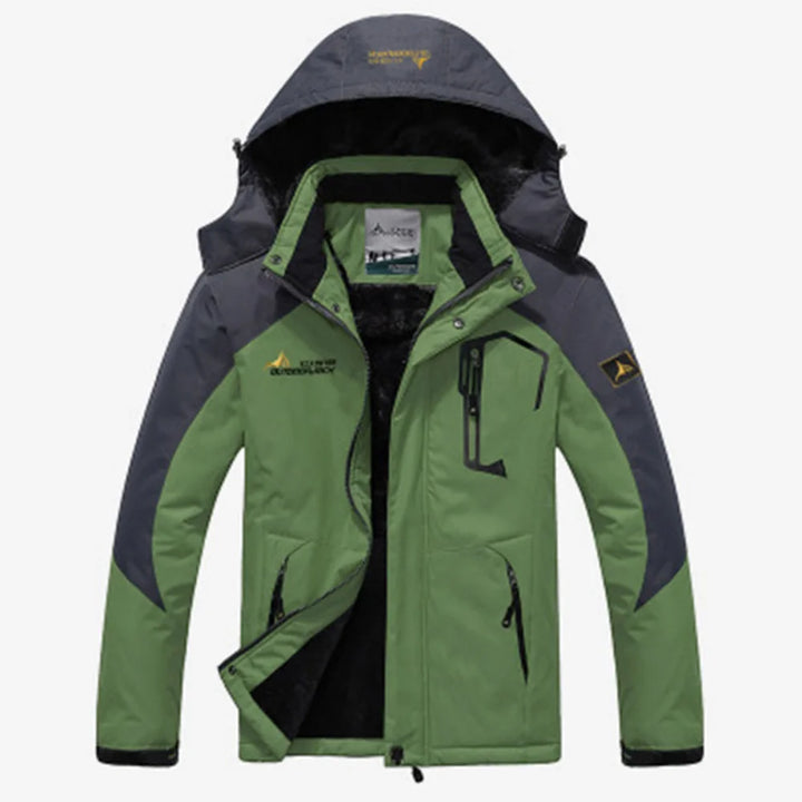 Green and gray jacket with visible brand logo on a white background