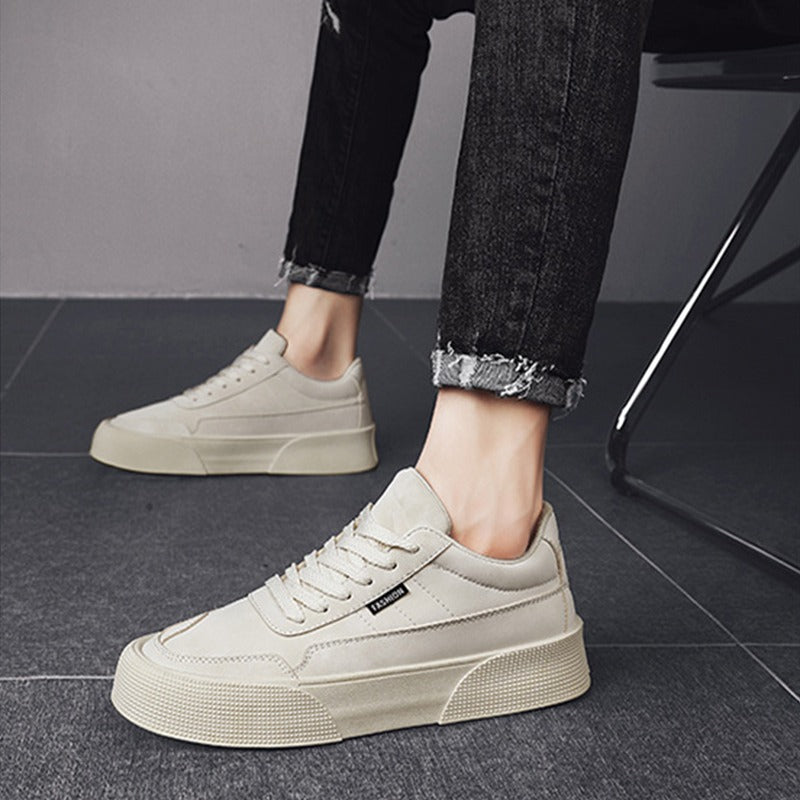 Mens White PU Lace-Up Low-Top Trainers