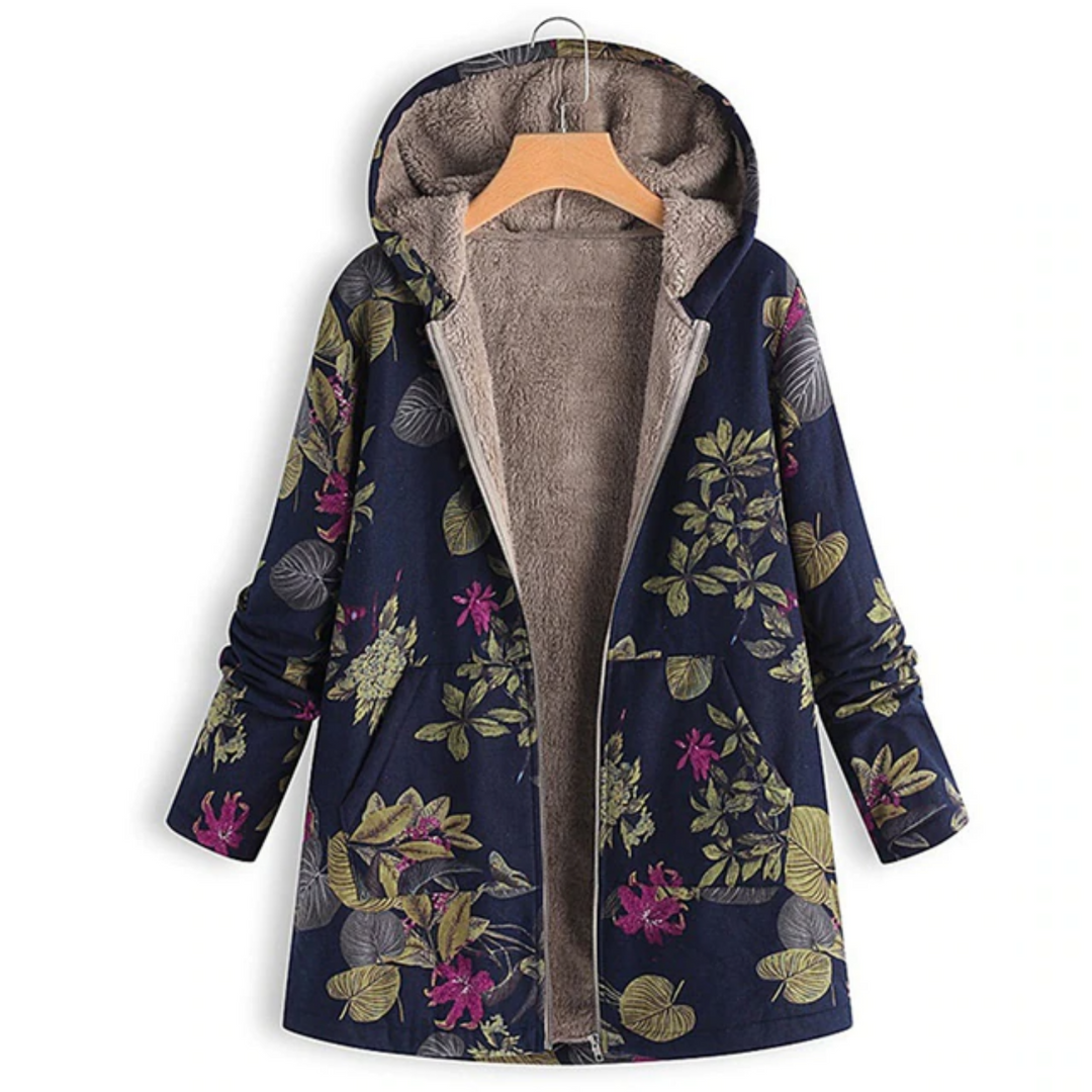 Coat Loose Floral Fleece Lined