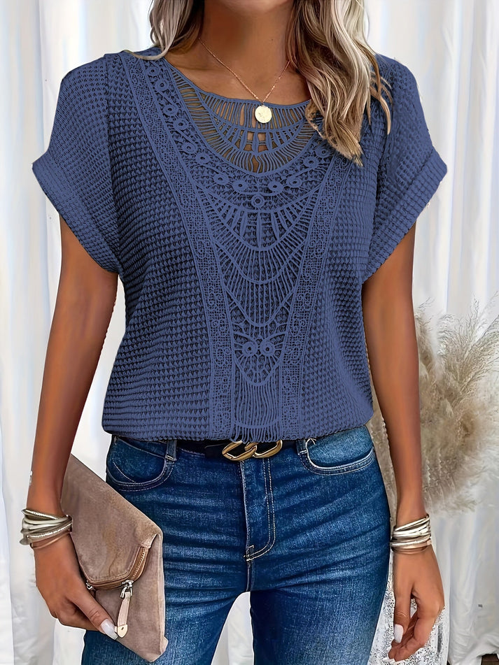  Lace Splicing Short Sleeve T-shirt