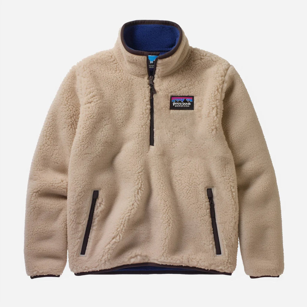 Beige fleece jacket with Patagonia logo on a white background