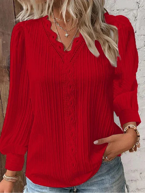 Elegant Lace V-Neck Blouse
