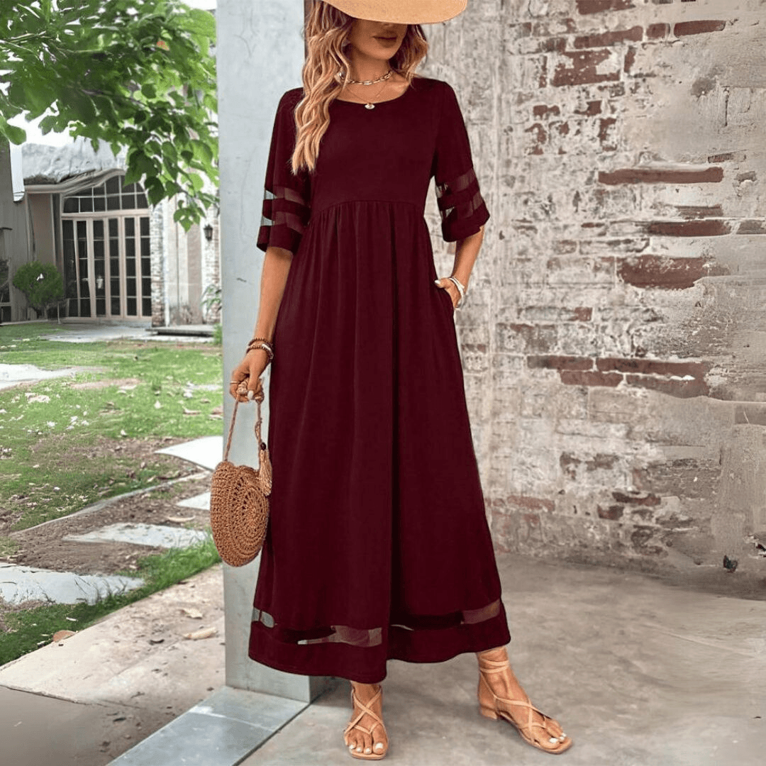 Merlot Mesh Accent Maxi Dress