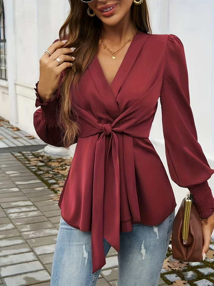 Tie-Waist V-Neck Blouse