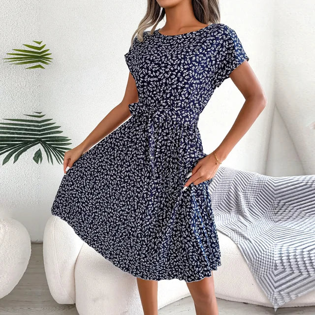  Serene Floral Midi Dress with High Waist