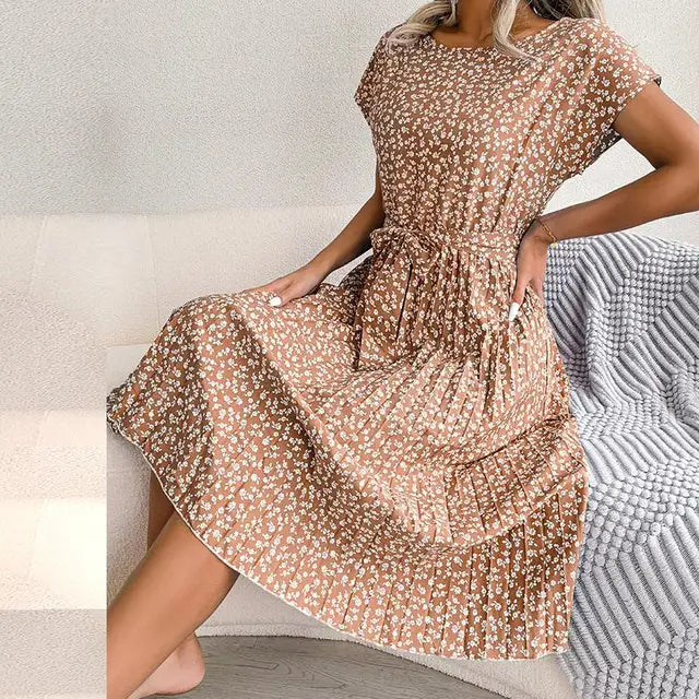  Serene Floral Midi Dress with High Waist