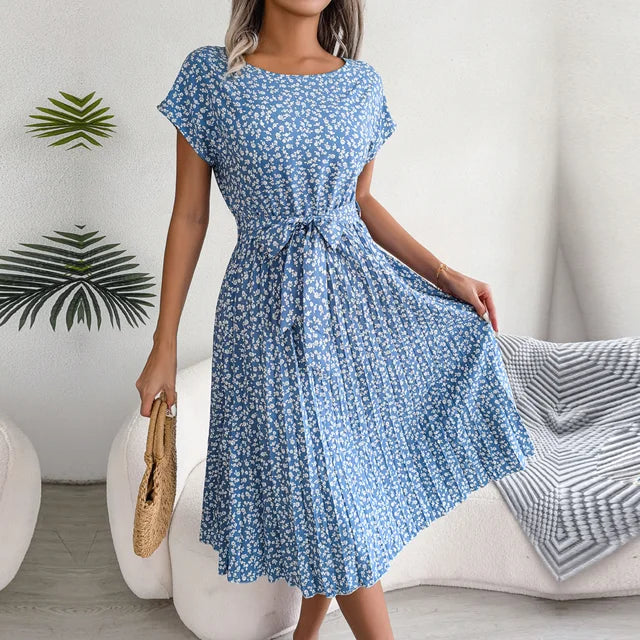  Serene Floral Midi Dress with High Waist