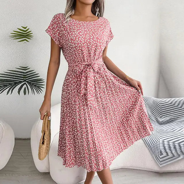  Serene Floral Midi Dress with High Waist