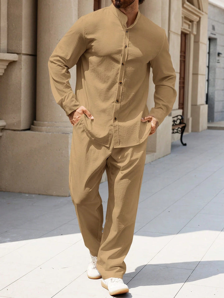Men's Stand Collar Shirt & Pants Set