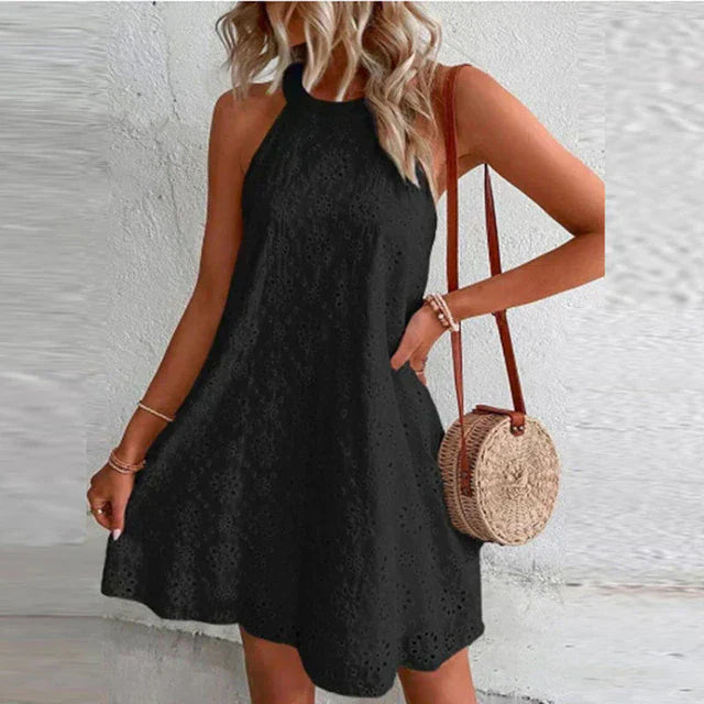 Eyelet Halter Mini Dress