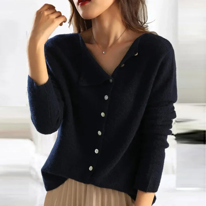 Sweater with Asymmetric Button Design