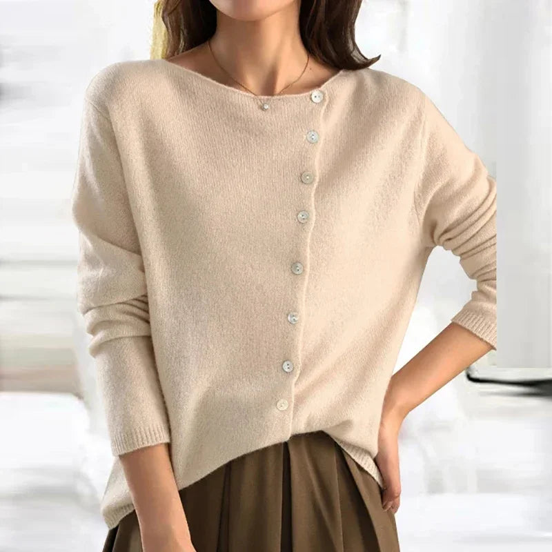 Sweater with Asymmetric Button Design
