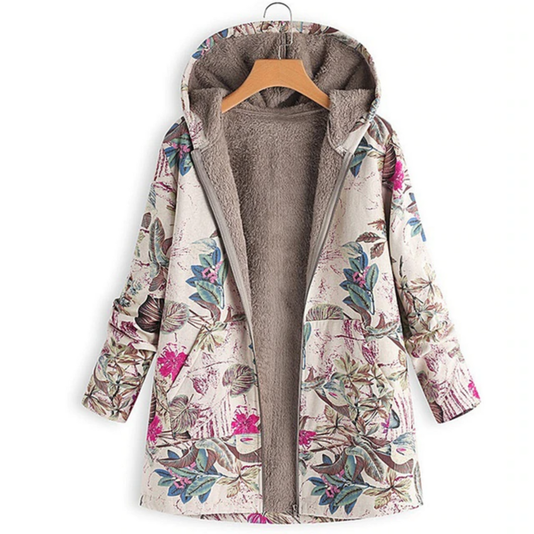 Coat Loose Floral Fleece Lined